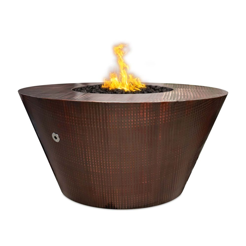 The Outdoors Plus OPT-48RMFSEN-LP Martillo Round Copper Fire Pit - Flame Sense System with Push Button Spark Igniter - Liquid Propane